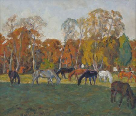 unknow artist A landscape with horses, oil painting image